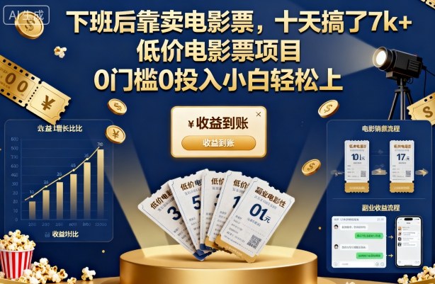 下班后靠卖电影票，十天搞了7k+，低价电影票项目，0门槛0投入小白轻松上手【揭秘】-来聚吧