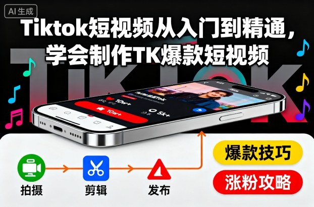 Tiktok短视频从入门到精通,学会制作TK爆款短视频-来聚吧
