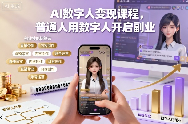 AI数字人变现课程,普通人用数字人开启副业-来聚吧