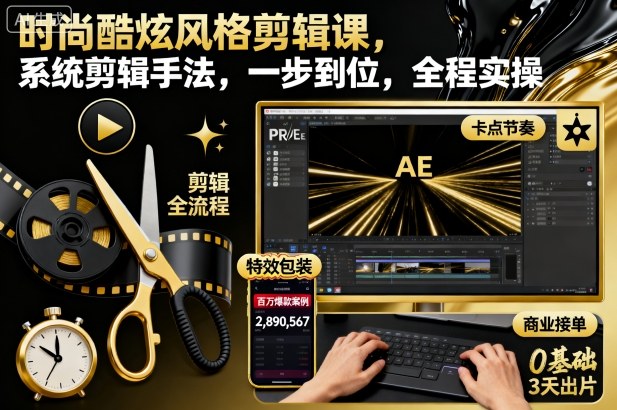 时尚酷炫风格剪辑课，系统剪辑手法，一步到位，全程实操-来聚吧