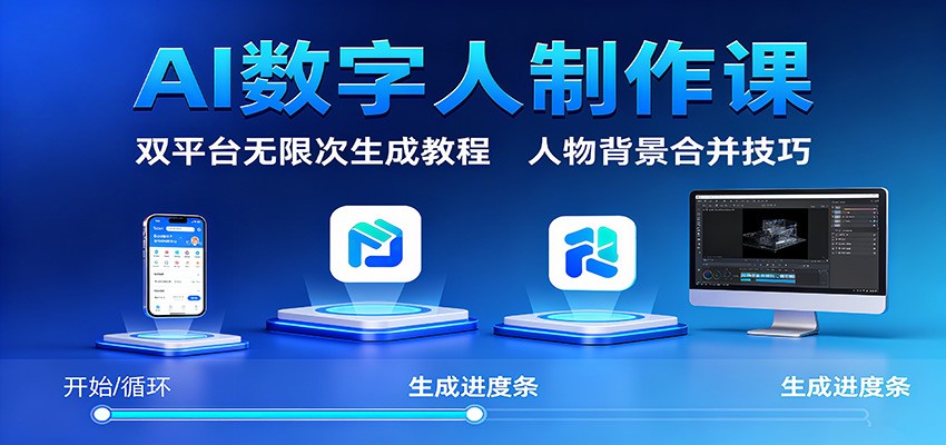 AI数字人制作课：双平台无限次生成教程，人物背景合并技巧-来聚吧