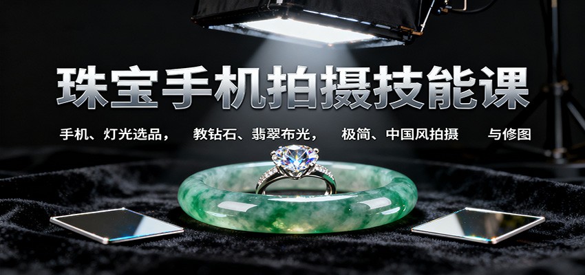 珠宝手机拍摄技能课:手机、 灯光选品,教钻石、翡翠布光,极简、中国风拍摄与修图-来聚吧