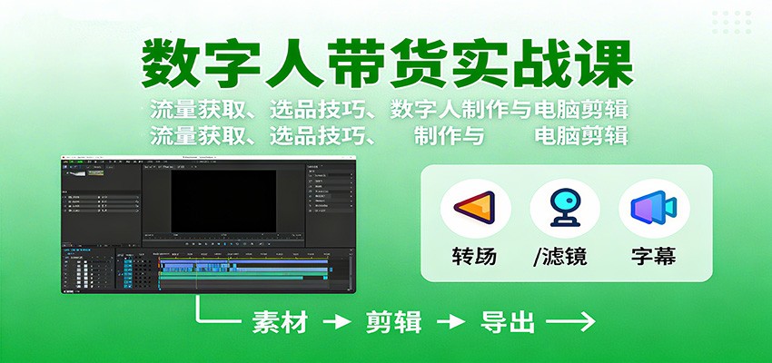 数字人变现实战课：流量获取、选品技巧、数字人制作与电脑剪辑-来聚吧