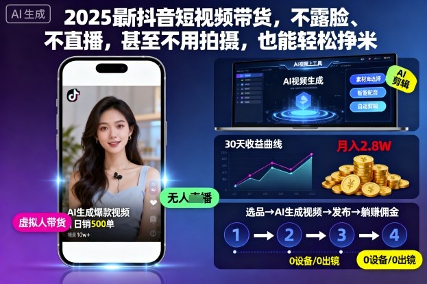 2025最新抖音短视频带货，不露脸、不直播，甚至不用拍摄，也能轻松挣米-来聚吧