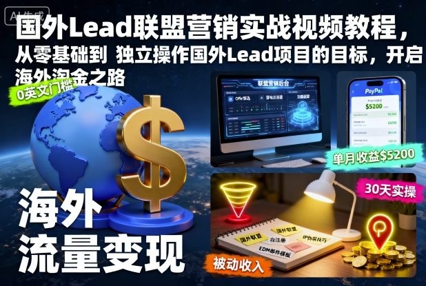 国外Lead联盟营销实战视频教程，从零基础到独立操作国外Lead项目的目标，开启海外淘金之路-来聚吧