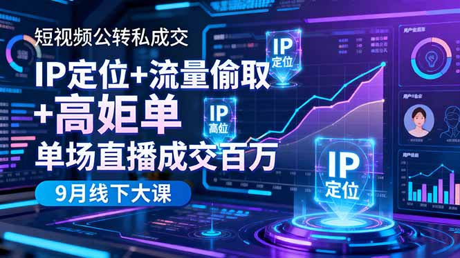 短视频公转私成交9月线下大课，IP定位+流量偷取+高客单，单场直播成交百万-来聚吧
