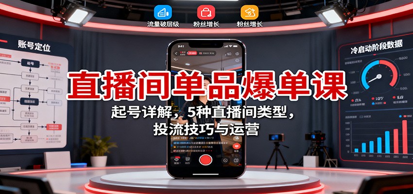 直播间单品爆单课：起号详解，5种直播间类型，投流技巧与运营-来聚吧