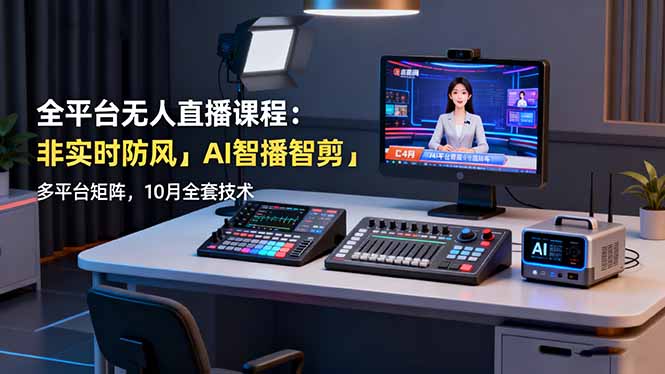 全平台无人直播课程:非实时防风+AI智播智剪+多平台矩阵,10月全套技术-来聚吧