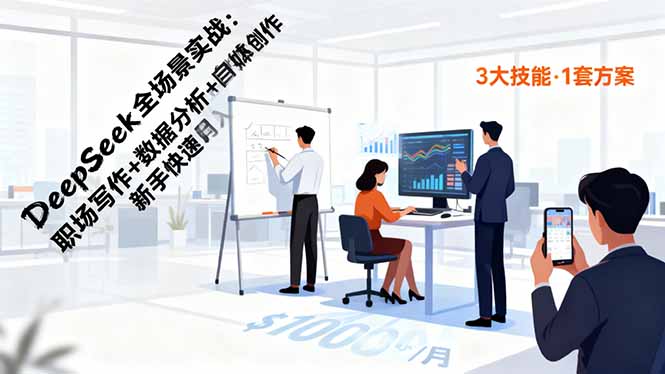 DeepSeek全场景实战：职场写作+数据分析+自媒体创作，新手快速月入过万-来聚吧