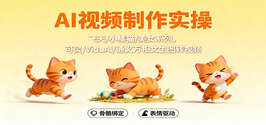 AI视频制作实操，飞天/小橘猫/美女系列，可灵/ViduAl/通义万相文生图转视频-来聚吧