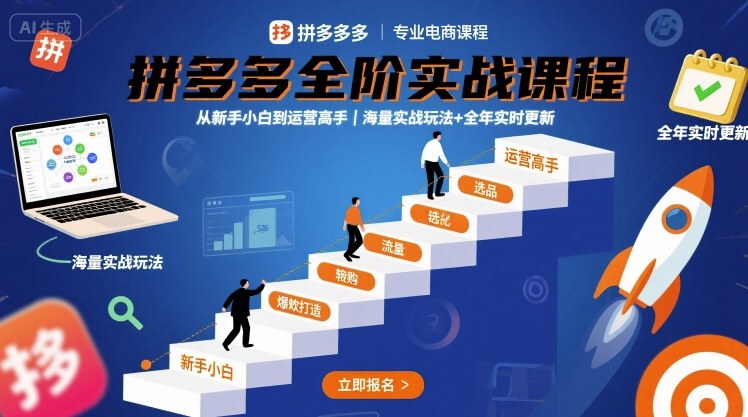 拼多多全阶实战课程，从新手小白到运营高手，海量实战玩法+全年实时更新【2025年10月更新】-来聚吧