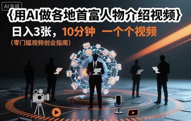 用AI做各地首富人物介绍视频，日入3张，10分钟一个视频-来聚吧