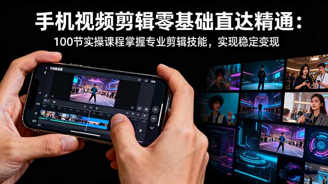 手机视频剪辑零基础直达精通：100节实操课程掌握专业剪辑技能，实现稳...-来聚吧