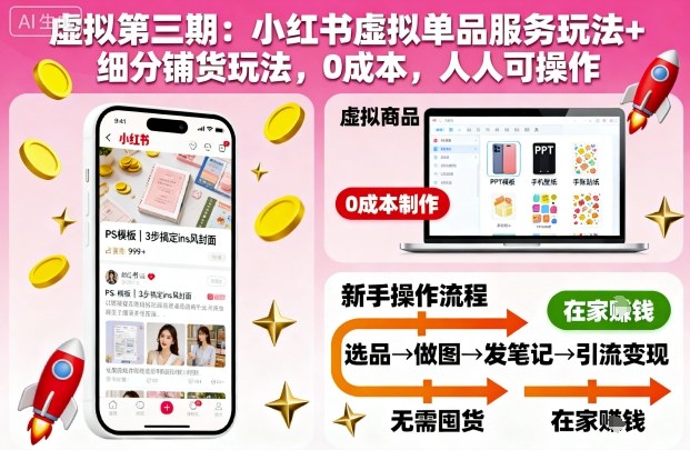 虚拟第三期：小红书虚拟单品服务玩法+细分铺货玩法，0成本，人人可操作(更新)-来聚吧