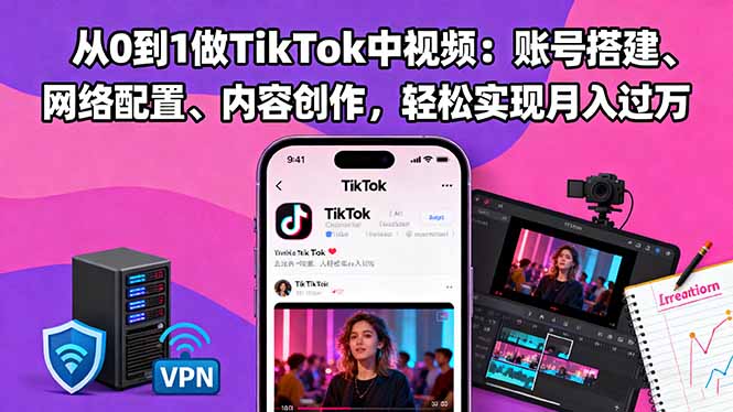 从0到1做TikTok中视频：账号搭建、网络配置、内容创作，轻松实现月入过万-来聚吧