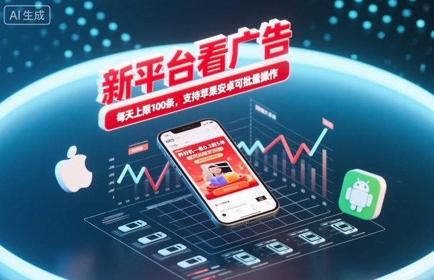 新平台看广告,养好机一条0.3到5米,每天上限100条,支持苹果安卓可批量操作-来聚吧