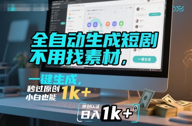 全自动生成短剧，不用找素材，不用剪辑，一键生成，秒过原创，小白也能轻松日入1k+【揭秘】-来聚吧