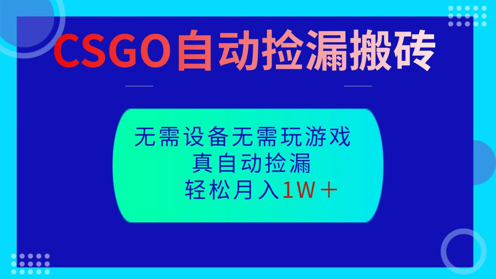 CSGO自动捡漏搬砖，当天操作当天见结果，无需了解游戏，包教包会包落地-来聚吧
