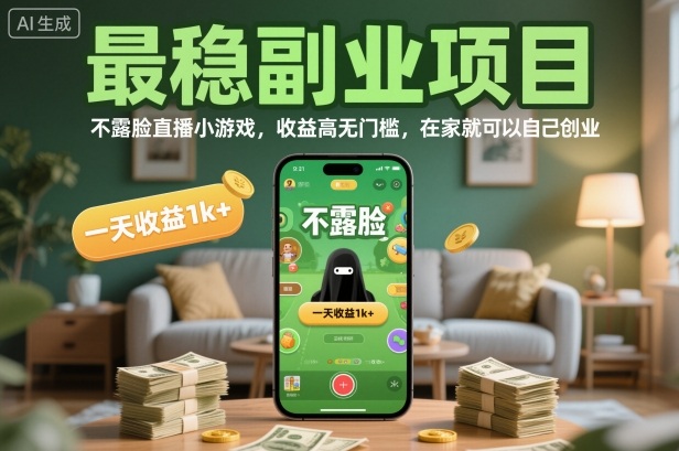 最稳副业项目，不露脸直播小游戏，收益高无门槛，一天收益1k+，在家就可以自己创业【揭秘】-来聚吧