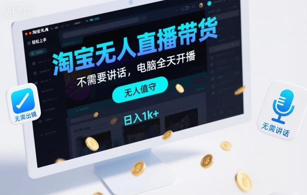 淘宝无人直播带货,不需要出镜,不需要讲话,电脑全天开播,轻松上手,日入1k+【揭秘】-来聚吧
