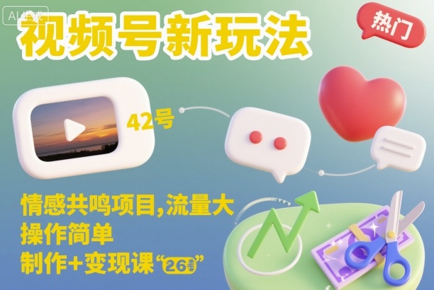 视频号新玩法，情感共鸣项目，流量大，操作简单，制作+变现课-来聚吧