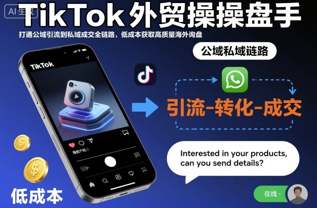 TikTok外贸操盘手,打通公域引流到私域成交全链路,低成本获取高质量海外询盘-来聚吧