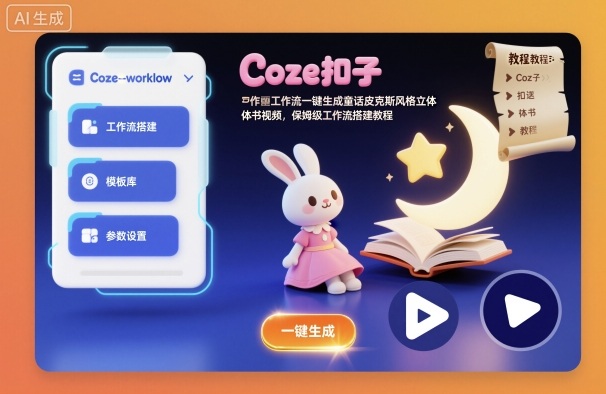 Coze扣子工作流一键生成童话皮克斯风格立体书视频，保姆级工作流搭建教程-来聚吧