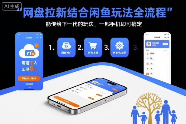 网盘拉新结合闲鱼玩法全流程，能传给下一代的玩法，一部手机即可搞定(附入口渠道以及实操教程)-来聚吧
