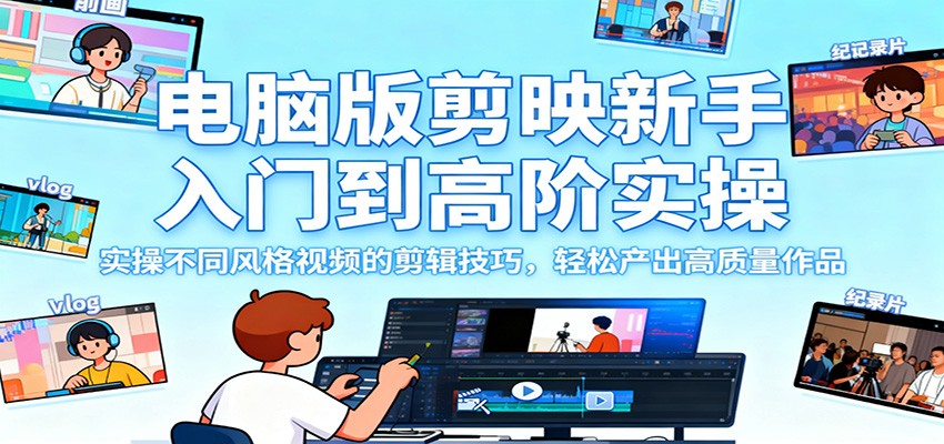 电脑版剪映新手入门到高阶实操，实操不同风格视频的剪辑技巧，轻松产出高质量作品-来聚吧