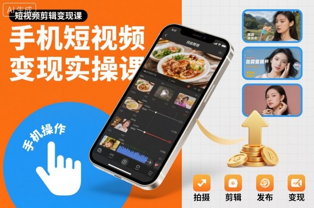 手机短视频变现实操课，短视频剪辑变现课-来聚吧