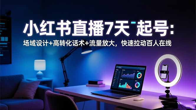 小红书直播7天起号:场域设计+高转化话术+流量放大,快速拉动百人在线-来聚吧