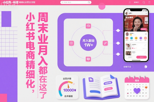 小红书电商精细化运营全流程，周末副业月入1W+，全套方法都在这了-来聚吧