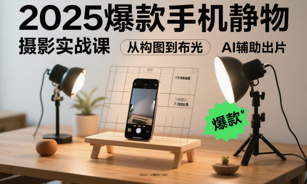 2025爆款手机静物摄影实战课，从构图到布光，不用贵设备，AI辅助出片-来聚吧