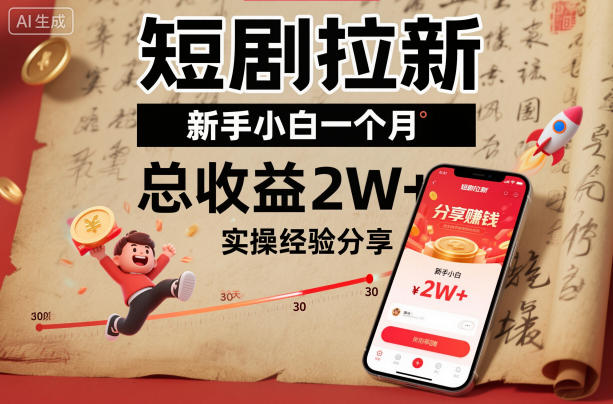 短剧拉新新手小白一个月总收益2W+实操经验分享-来聚吧