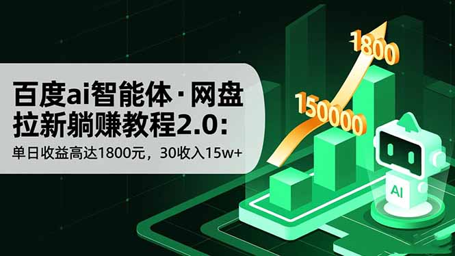 百度ai智能体·网盘拉新躺赚教程2.0：单日收益高达1800元，30收入15w+-来聚吧