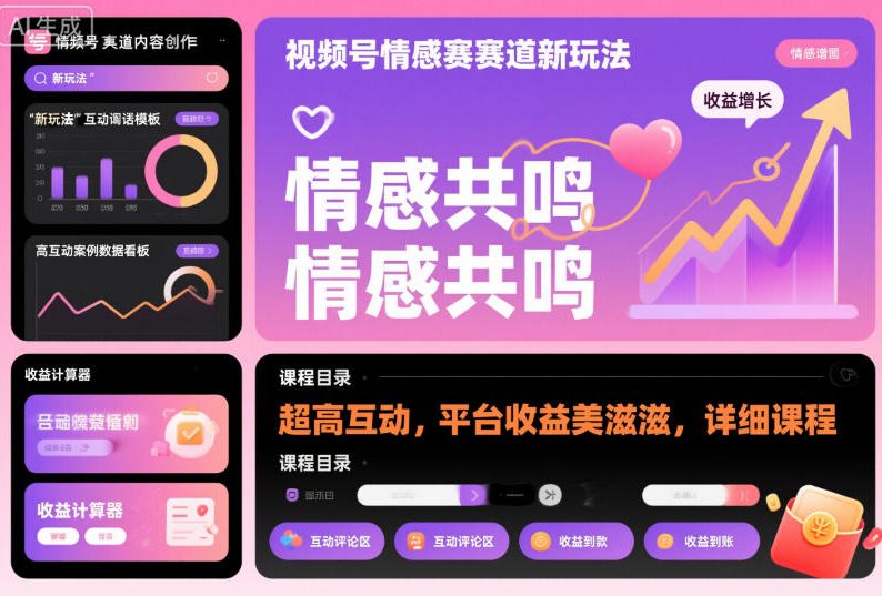 视频号情感赛道新玩法，超高互动，平台收益美滋滋，详细课程-来聚吧