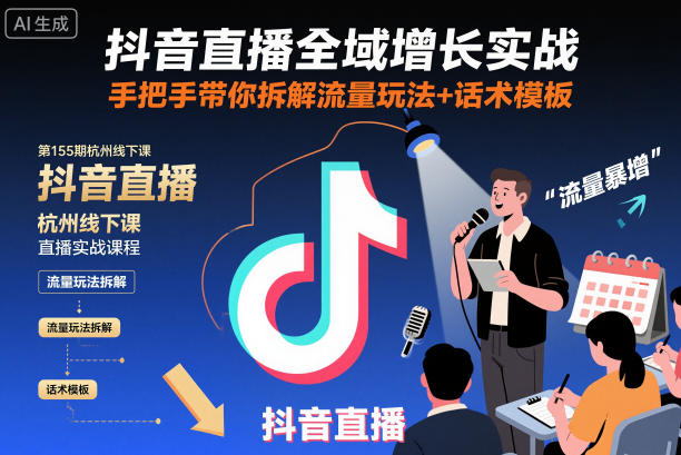 抖音直播全域增长实战第155期杭州线下课，手把手带你拆解流量玩法+话术模板-来聚吧