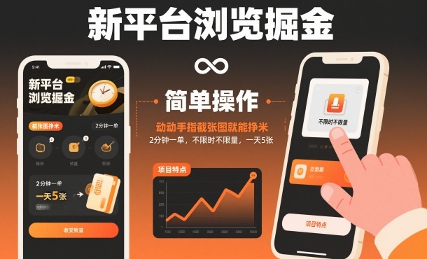新平台浏览掘金，动动手指截张图就能挣米，2分钟一单，不限时不限量，一天5张【揭秘】-来聚吧