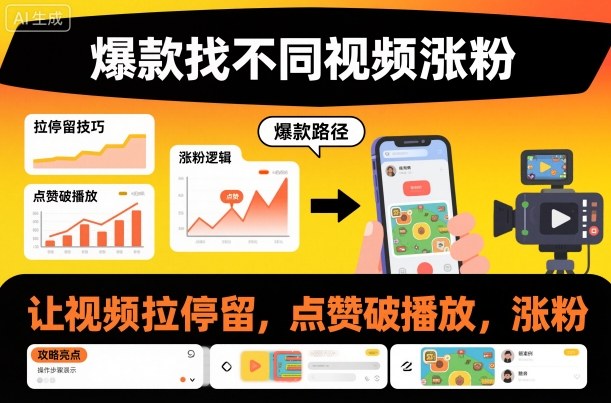 爆款找不同视频涨粉，让视频拉停留，实现点赞，破播放，涨粉-来聚吧