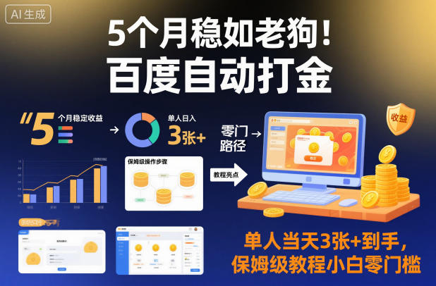 5个月稳如老狗！百度自动打金，单人当天3张+到手，保姆级教程小白零门槛【揭秘】-来聚吧