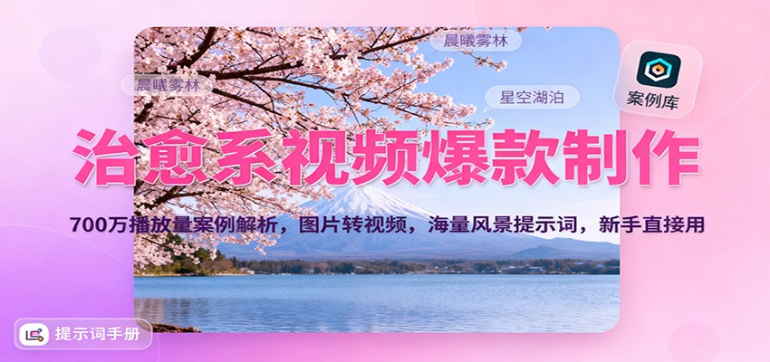 治愈系视频爆款制作，700万播放量案例解析，图片转视频，海量风景提示词，新手直接用-来聚吧