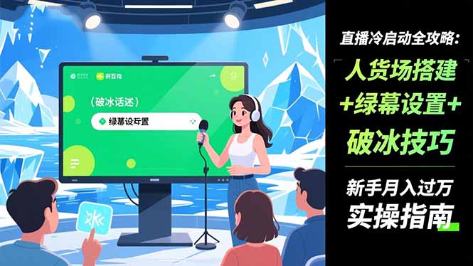 直播冷启动全攻略:人货场搭建+绿幕设置+破冰技巧,新手月入过万实操指南-来聚吧