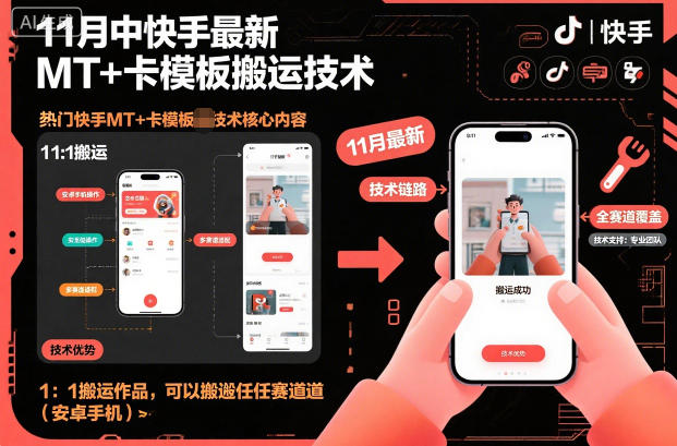 11月中快手最新MT+卡模板搬运技术，1：1搬运作品，可以搬运任何赛道(安卓手机)-来聚吧