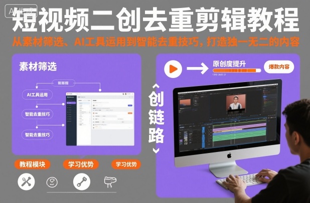 短视频二创去重剪辑教程，从素材筛选、AI工具运用到智能去重技巧，打造独一无二的内容-来聚吧