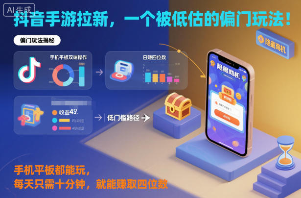 抖音手游拉新，一个被低估的偏门玩法！手机平板都能玩，每天只需十分钟，就能賺取四位数【揭秘】-来聚吧