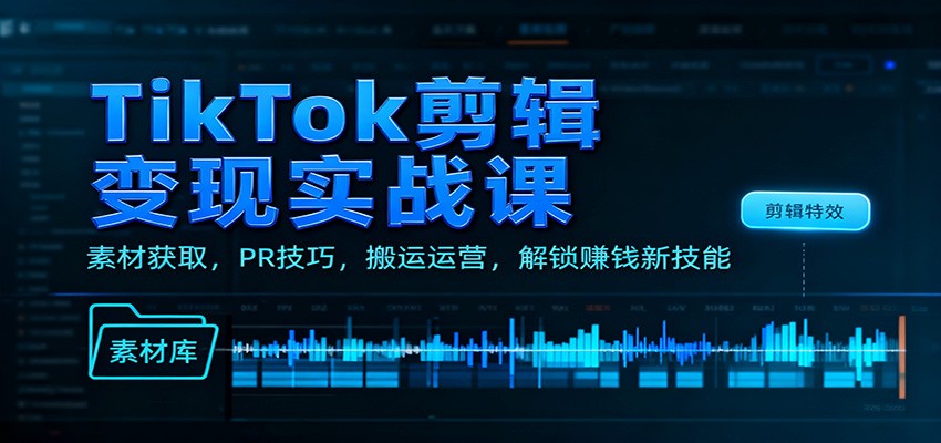 TikTok剪辑变现实战课:素材获取,PR技巧,搬运运营,解锁赚钱新技能-来聚吧