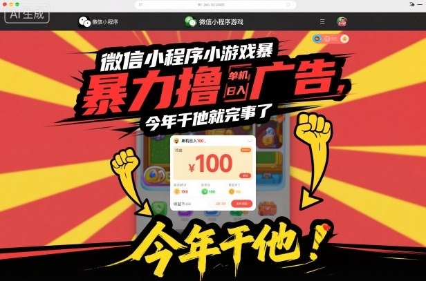 微信小程序小游戏暴力撸广告，单机日入100，今年干他就完事了-来聚吧