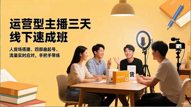 运营型主播三天线下班,人货场搭建,四部曲起号,流量实时应对,手把手带练-来聚吧