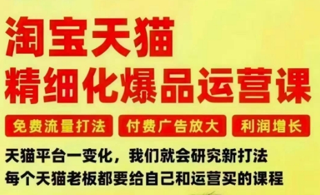 淘宝天猫精细化爆品运营课，免费流量打法-付费广告放大-利润增长-三大核心痛点，一次全部解决-来聚吧