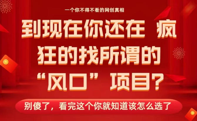 马上26年了，你还在找所谓的风口项目？别傻了，看完这个你全都懂了！【揭秘】-来聚吧
